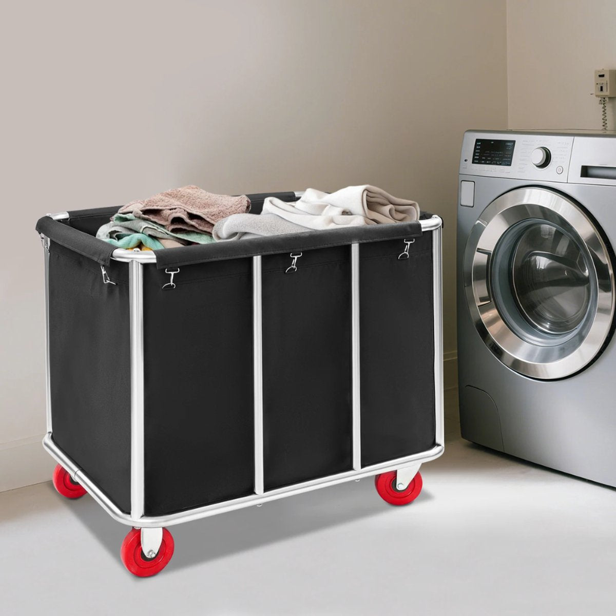 Waswagen - Wasverzamelwagen - Wasmand - Voor thuis, hotel en horeca - Zwart