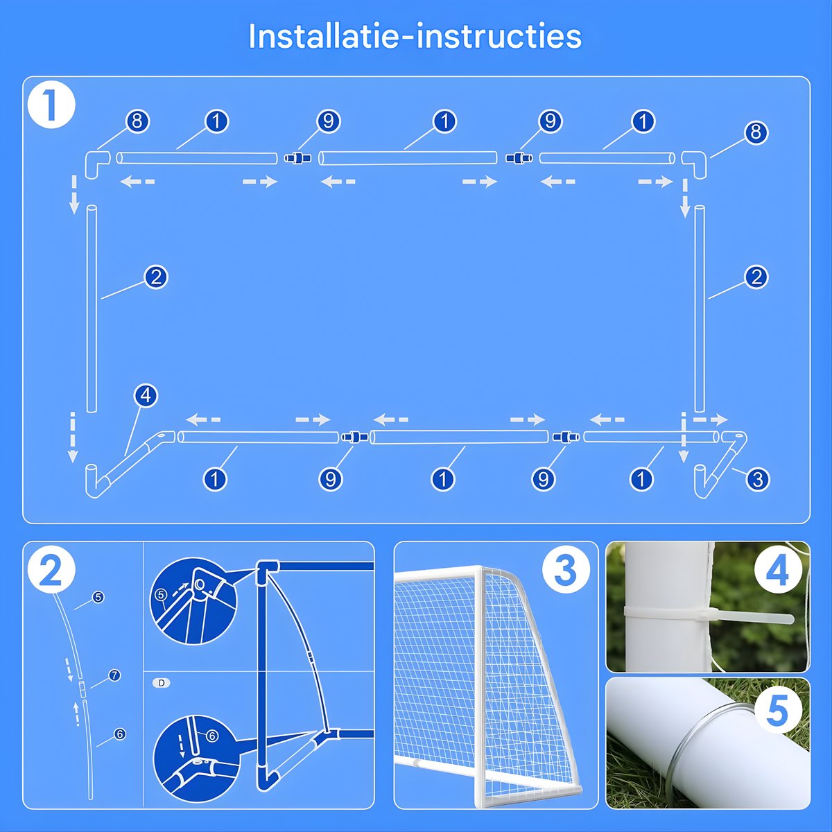 Draagbaar Voetbaldoel - Buitenspeelgoed - Voetbalgoal - Voor Kinderen & Volwassenen - Inclusief 2 Voetbalnetten & Grondpennen - 244 × 152 cm