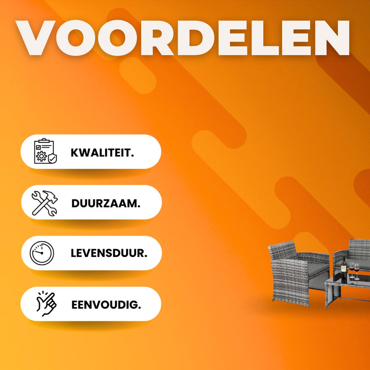 Tuinmeubelset - Buitentafel en Stoelen - 4-delige - 3-zits Bank met 1 Glazen Tafel - Terrasmeubilairset voor Buiten & Tuin