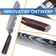 8-delige Japanse keukenmessen set - koksmessenset - Messenset - Keukenmessen - Voor koken en snijden - Laser Damascus patroon, hoogwaardig RVS koksmes - Scherp fruit- en snijmes