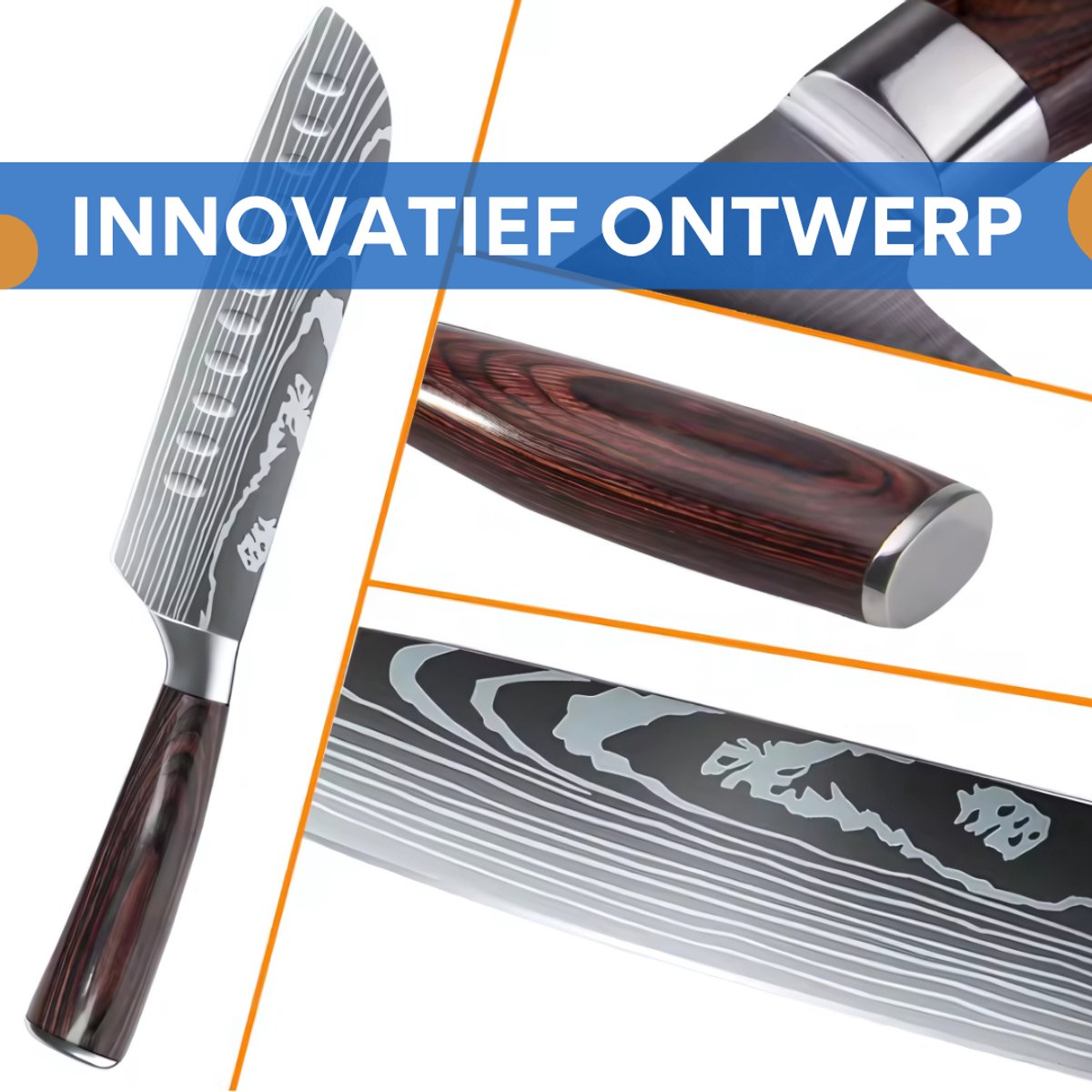 8-delige Japanse keukenmessen set - koksmessenset - Messenset - Keukenmessen - Voor koken en snijden - Laser Damascus patroon, hoogwaardig RVS koksmes - Scherp fruit- en snijmes