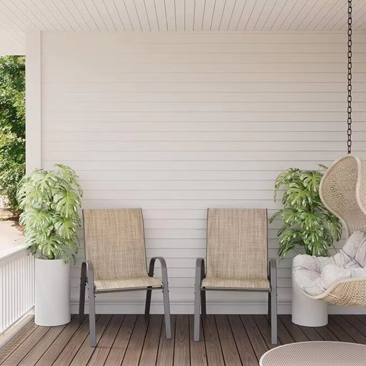 Tuinstoelen voor Buiten - Tuinstoelen met Teslin-stof Flex Comfort Materiaal en Staal-Ijzeren Frame, Hoge Rugleuning - Bruin - 6 stuks