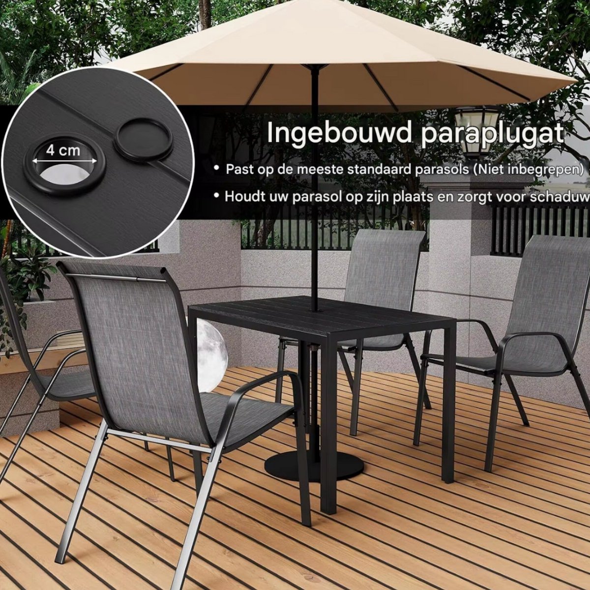 Tuintafel - Met Parasolgat - Eettafel voor Buiten - Terrastafel - Rechthoekige Aluminium - 110x70 cm - WPC Balkon Tafel, Weerbestendig en Duurzaam