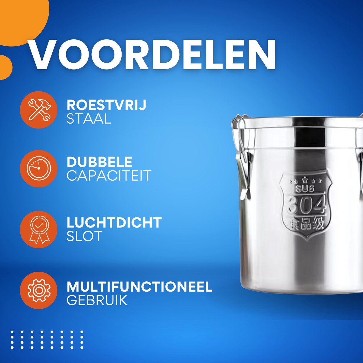 6L Roestvrijstalen Rijstemmer - Rijst dispenser - Voorraadcontainer - Voor Graan en Droog Voedselopslag - Met Deksel en 3-Knops Slot