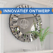 Wandspiegel Vortex - Voor Badkamer of Woonkamer - Unieke Sunburst Decoratieve Spiegel - 80 cm Zilver Afgeschuind Glas Accent Spiegel