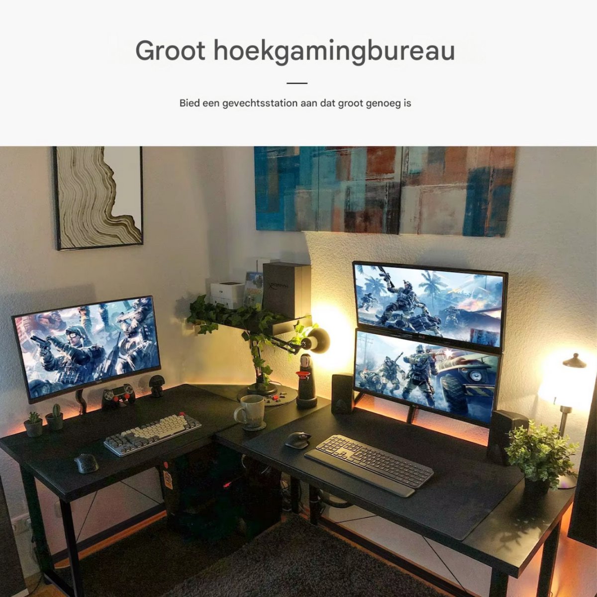L-vorm Bureau - 170cm - Zwart - Hoekbureau - Computer, Gaming & Laptop Bureau - Thuiskantoor - Tafel