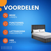 Bed - Tweepersoonsbedden - Tweepersoonsbed - Twijfelaar - Voor Slaapkamer - Met Hoofdeinde, Lattenbodem & Metalen Frame - Opbergruimte onder Matras - Grijs - 140x200 cm
