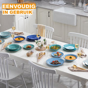 Lorentino Serviesset - 6 delig - 8 persoons - Blauw - Dinerborden - Bordenset - Diepe borden - Ontbijtborden - Servies - Keukenservies
