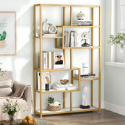 Boekenkast Ceylix - 8 Lagen - Boekenrek - Moderne Opbergrek Metaal - Goud met Marmerlook - Woonkamer