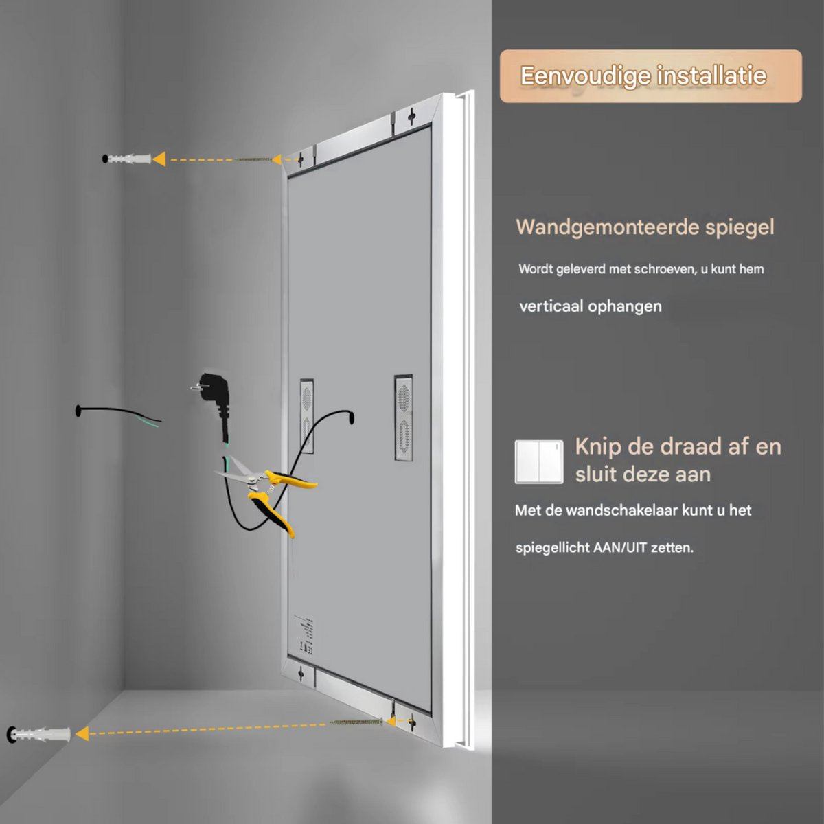 Muziek Badkamerspiegel - Met bluetooth en verlichting - 60x80cm - Voor Badkamer, Make-up & Wandmontage - Dimbaar licht - Vierkant