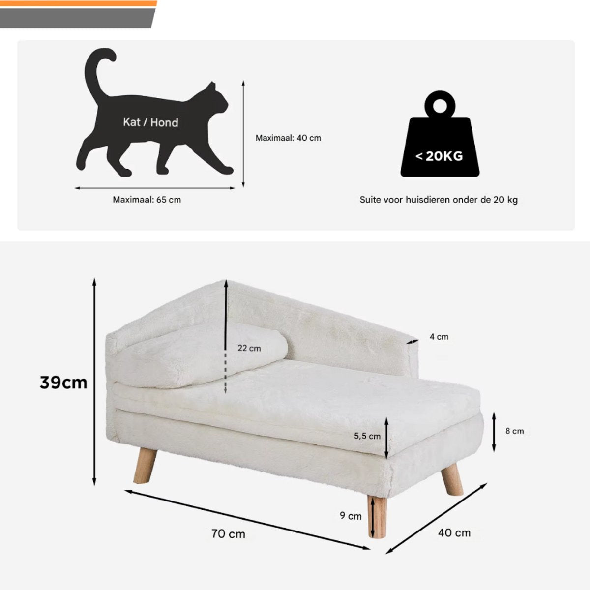 Luxe Kattenmand Cevila - Op poten - Kattenbed - Hondenmand - Hondenbank - Hondensofa - Hondenzetel - 70cm