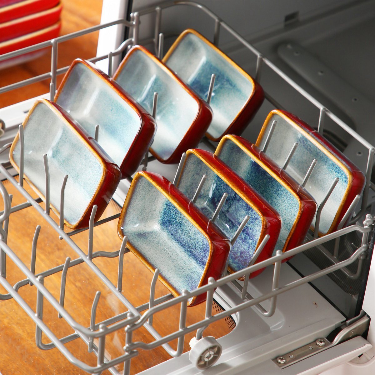 Nobilia Rechthoekige bakken - 4 delig - 4.5 inch - Rood - Dinerborden - Bordenset - Diepe borden - Ontbijtborden - Servies - Keukenservies