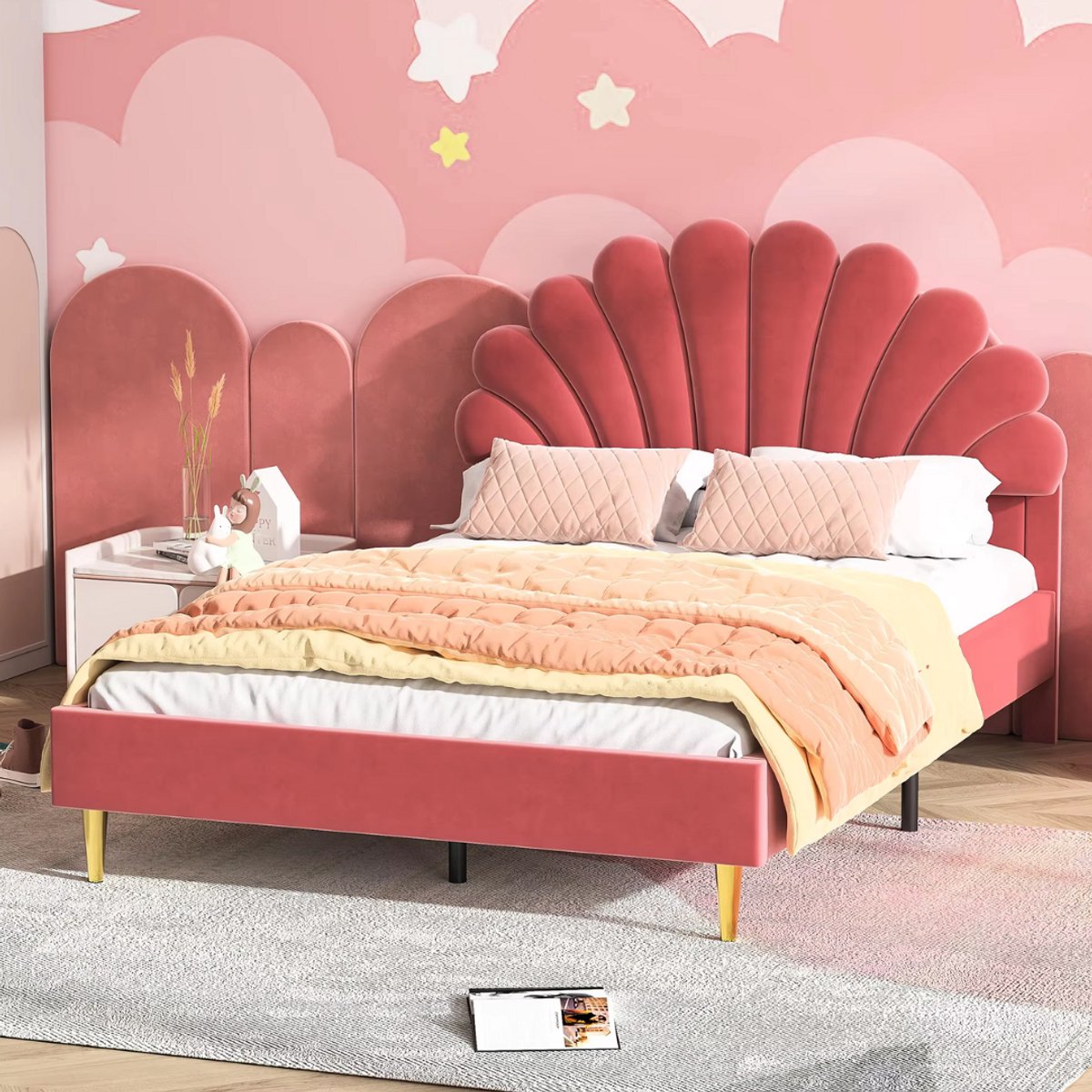 Eenpersoonsbed 140 x 200 cm - Voor meisjes - Met lattenbodem - Zonder matras - Twijfelaar - Wit/red