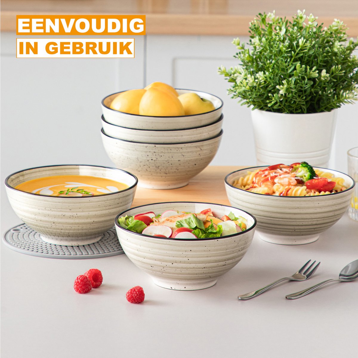 Marlito Serviesset - 6 kommen - 6 persoons - Beige - Dinerborden - Bordenset - Diepe borden - Ontbijtborden - Servies - Keukenservies