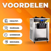 Commerciële Softijsmachine - IJsmaker 3 Smaken - 22-30L per Uur - Roomijsmachine