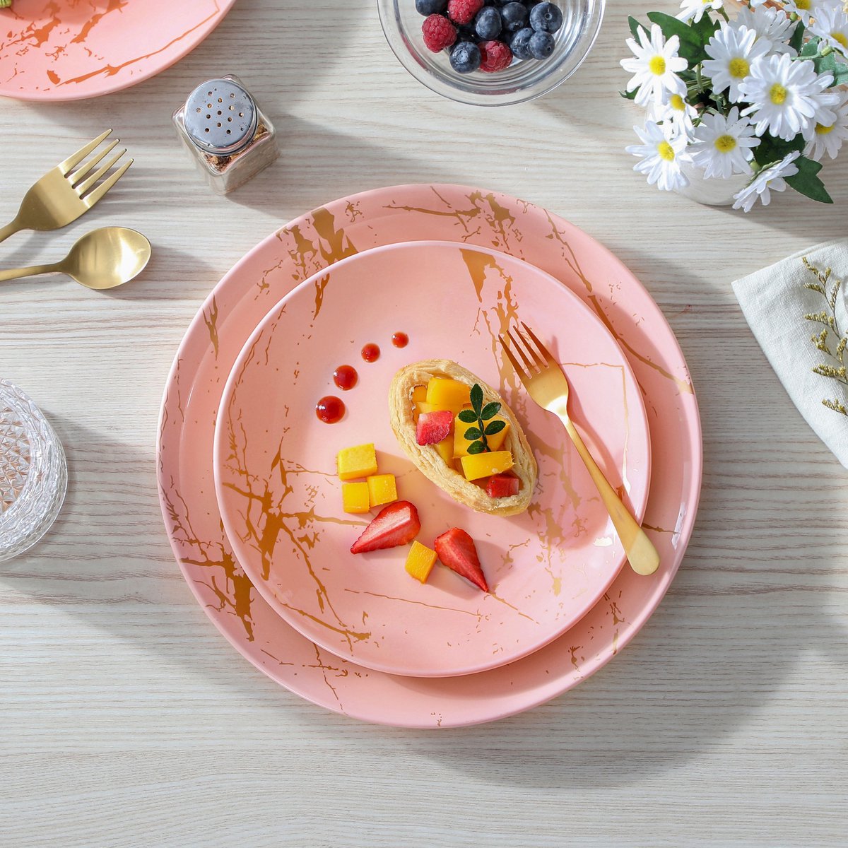 Serviesset Dalizo - 24 delig - 8 persoons - Baby roze - Dinerborden - Bordenset - Diepe borden - Ontbijtborden - Servies