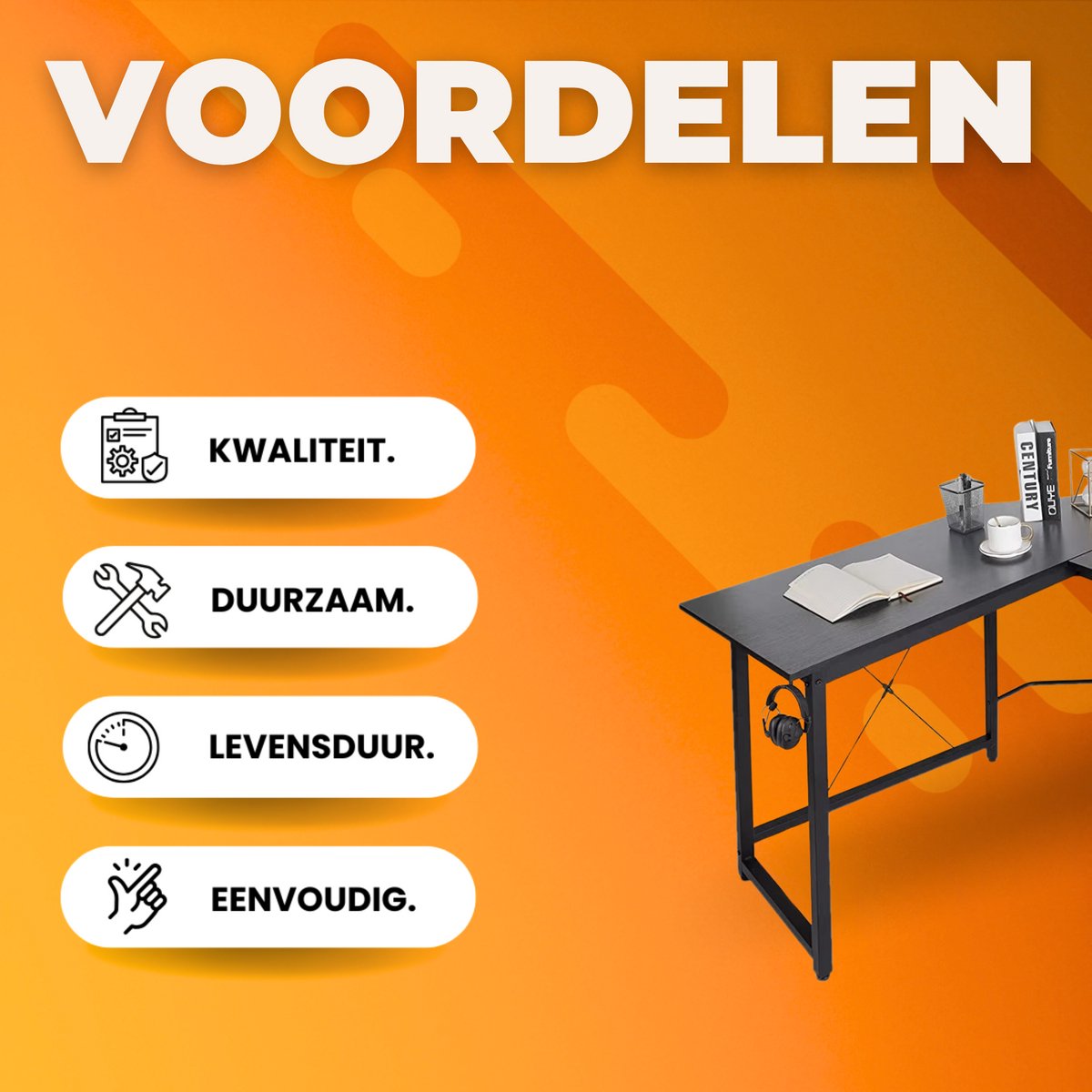 L-vorm Bureau - 170cm - Zwart - Hoekbureau - Computer, Gaming & Laptop Bureau - Thuiskantoor - Tafel