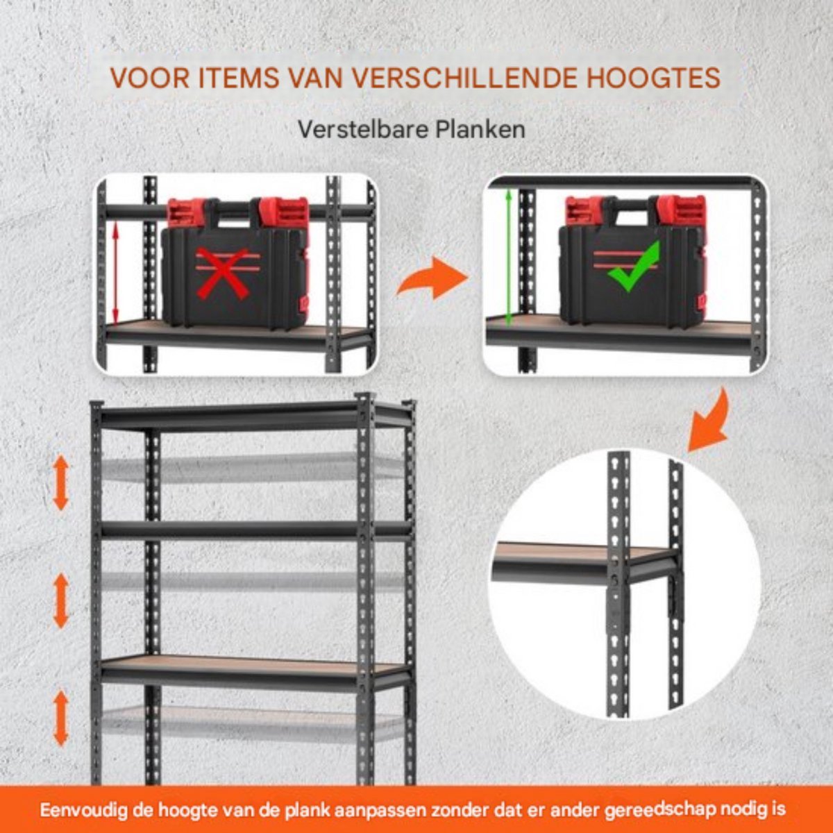 Opbergrek - Stellingkast- Rekken- Werkplaatsrek - 907,2kg Totaal - 181,4kg per Plank - 75x30x152cm Inhaaksysteem
