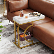 Bijzettafel Dublin - Voor woonkamer of slaapkamer - Nachtkast - Wit/goud