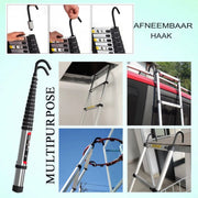 Telescopische Ladder 5M - Met Haken - Multifunctioneel, Roestvrijstalen & Uitschuifbaar Zolderladder