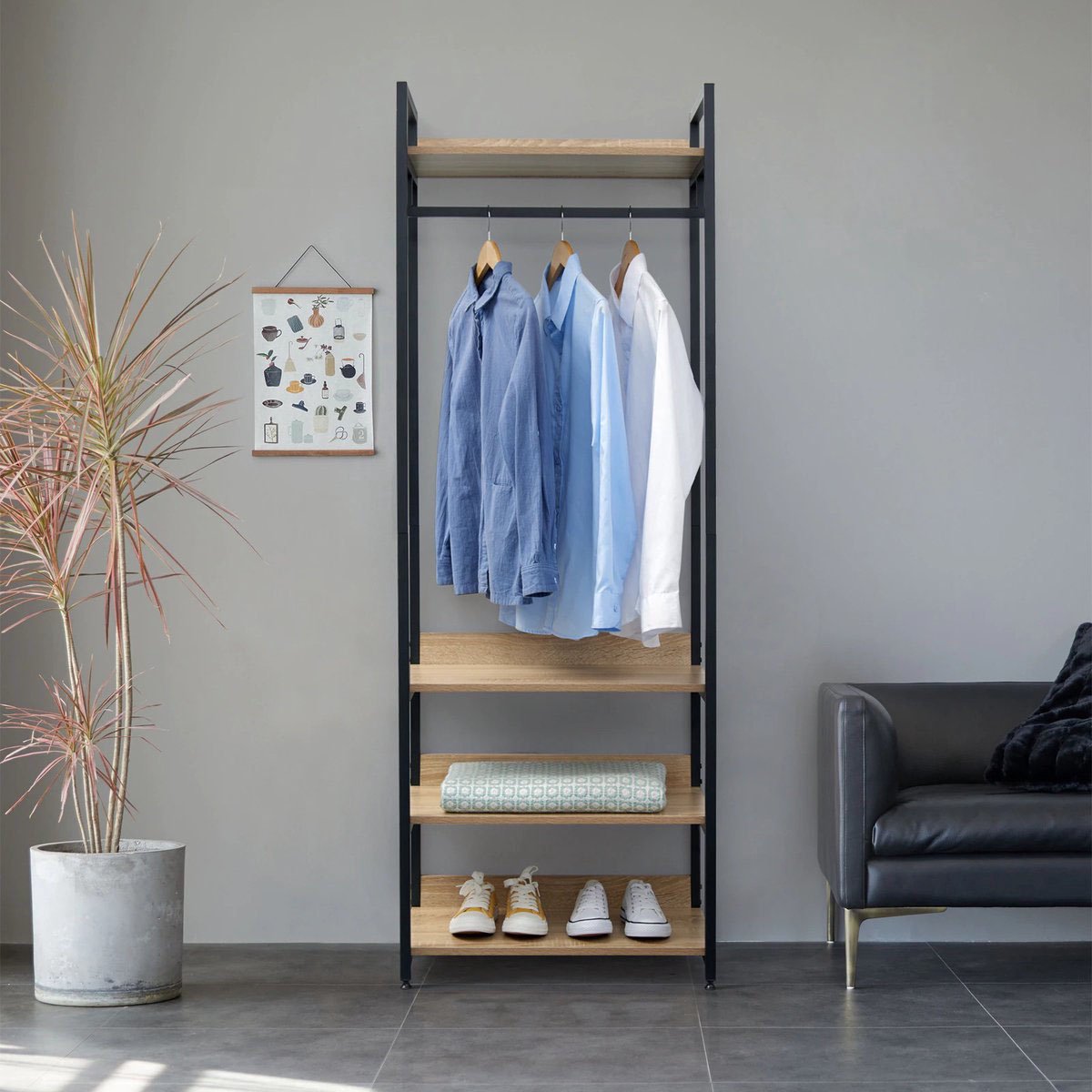 Garderoberek - Kledingrek - Kledingkast - Kledingrek Hout - Garderoberek met Rail - Kapstok - 56x36x170 cm