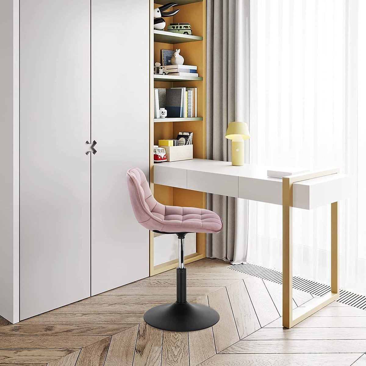 Barkruk Ohiao Industrial Roze - Barkrukken set van 1 - Barstoel Kruk - Barstoelen met rugleuning - Keukenstoel - In hoogte verstelbaar - Velvet