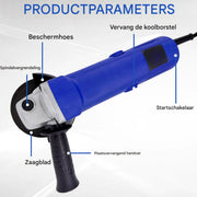 Professionele Snoer Slijper Zyren - 900W Hoek Slijper voor Snijden, Schuren en Polijsten - 12000RPM Snelheid met 115mm Schijf