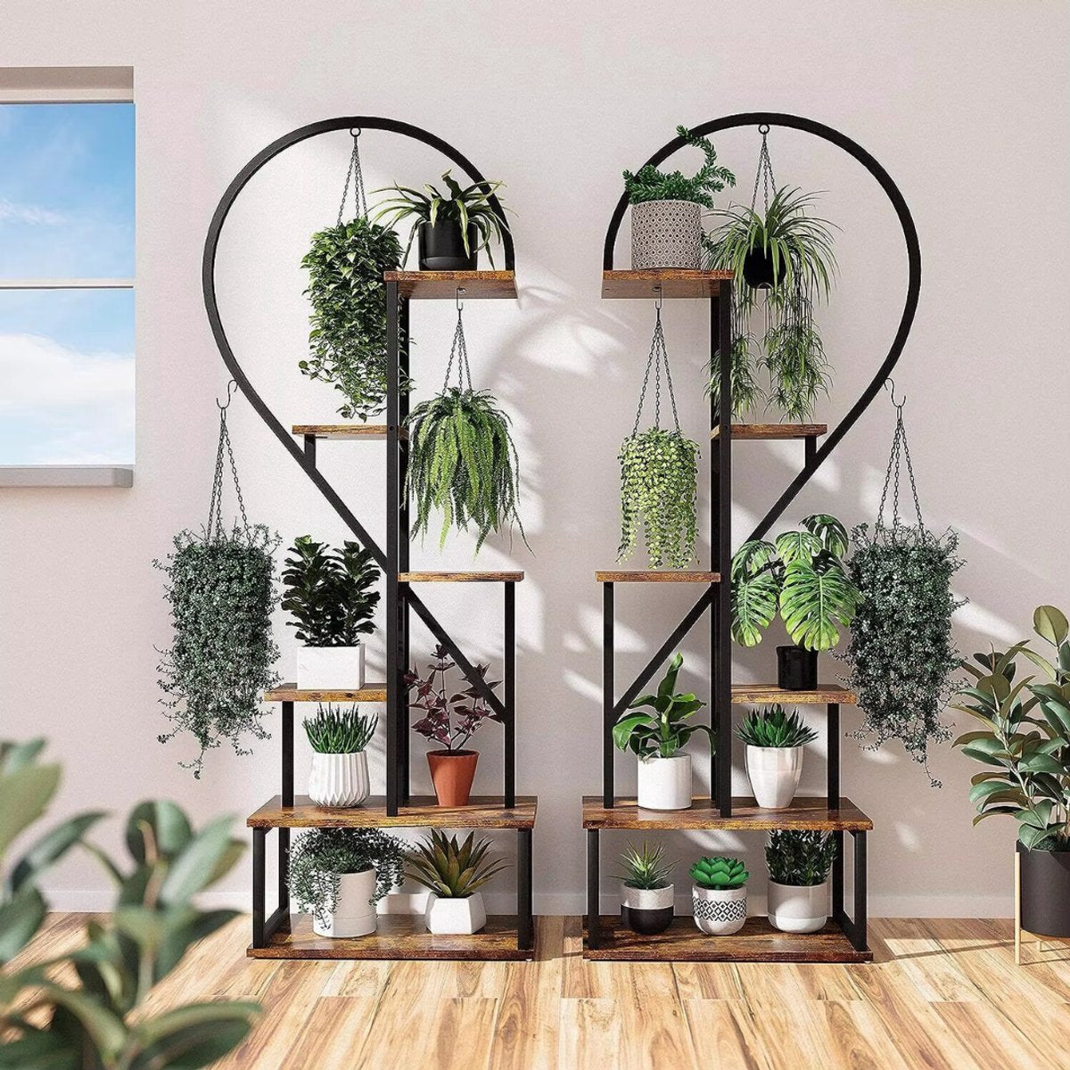 Plantenstandaard Hartvormig Fioren - Plantenrek - Plantentafel - Voor binnen & buitengebruik - Bloempothouder - Bamboe - Zonder verlichting