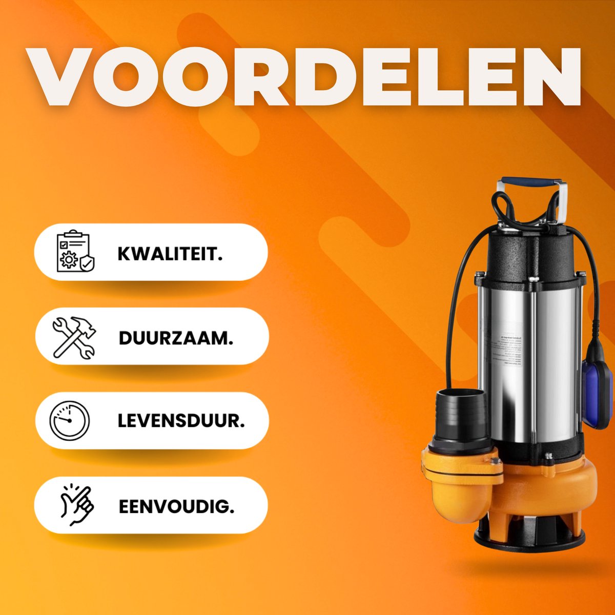 Dompelpomp - 6000L/u - Waterpomp Vuil water - 2200W - Elektrisch Tuinpomp - Met vlotter