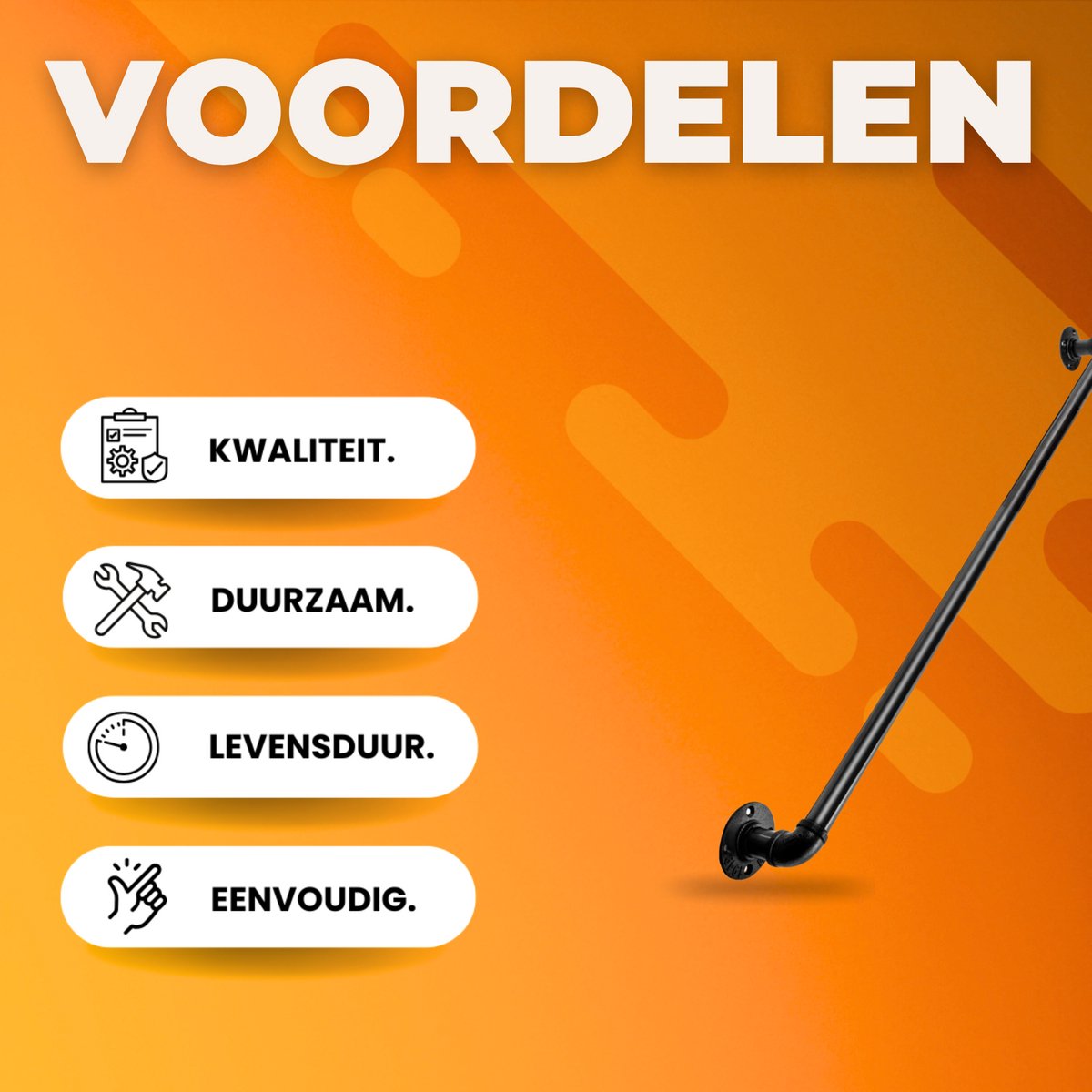 Trapleuning 180cm - Anti slip - Balustrade - Binnen en buiten - Houders - Leuningen voor Trappen - Staal - Met trapleuninghouders