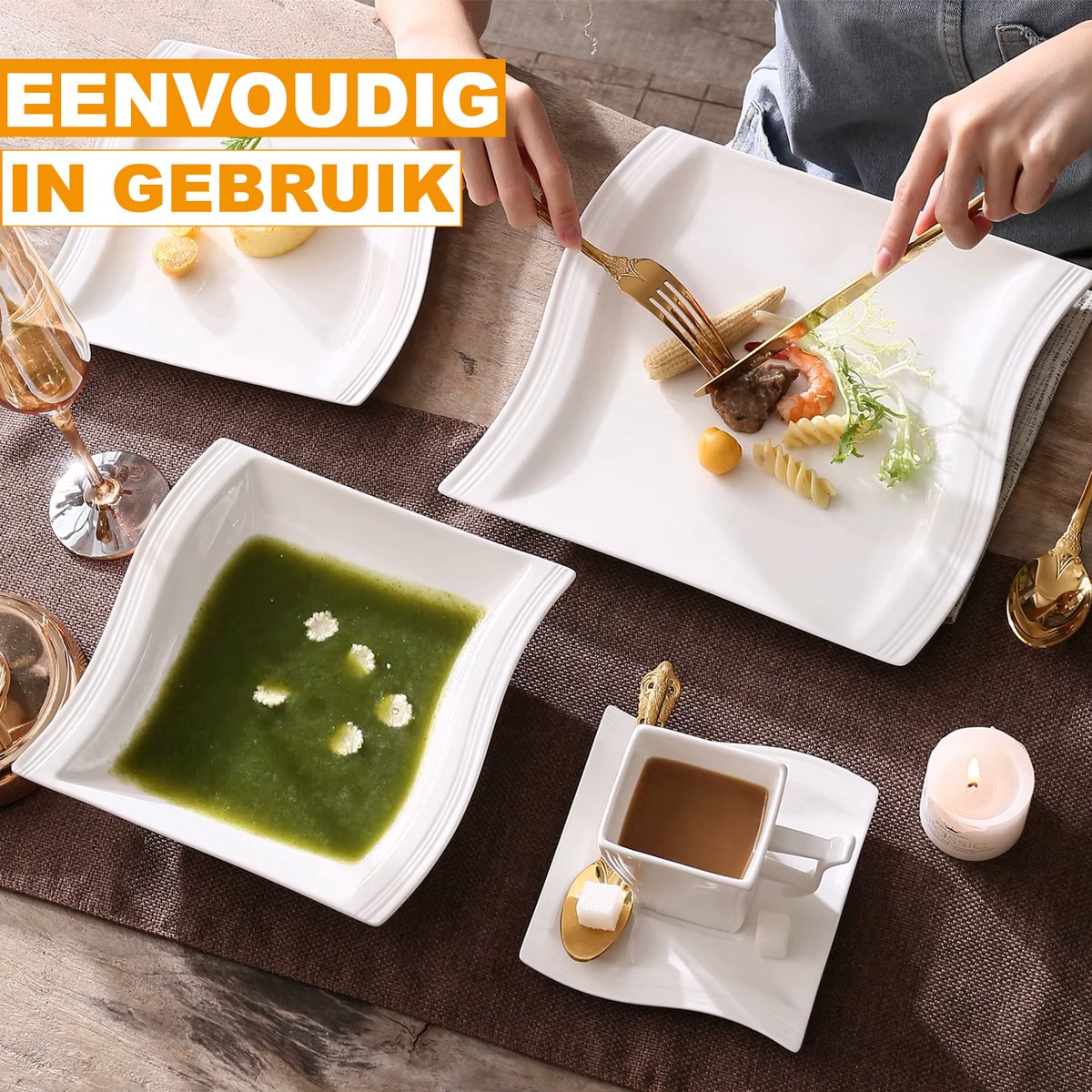 Eminent Bordenset – 6 persoons – 30 delig – Wit Keramisch – Serviesset – Ontbijtborden