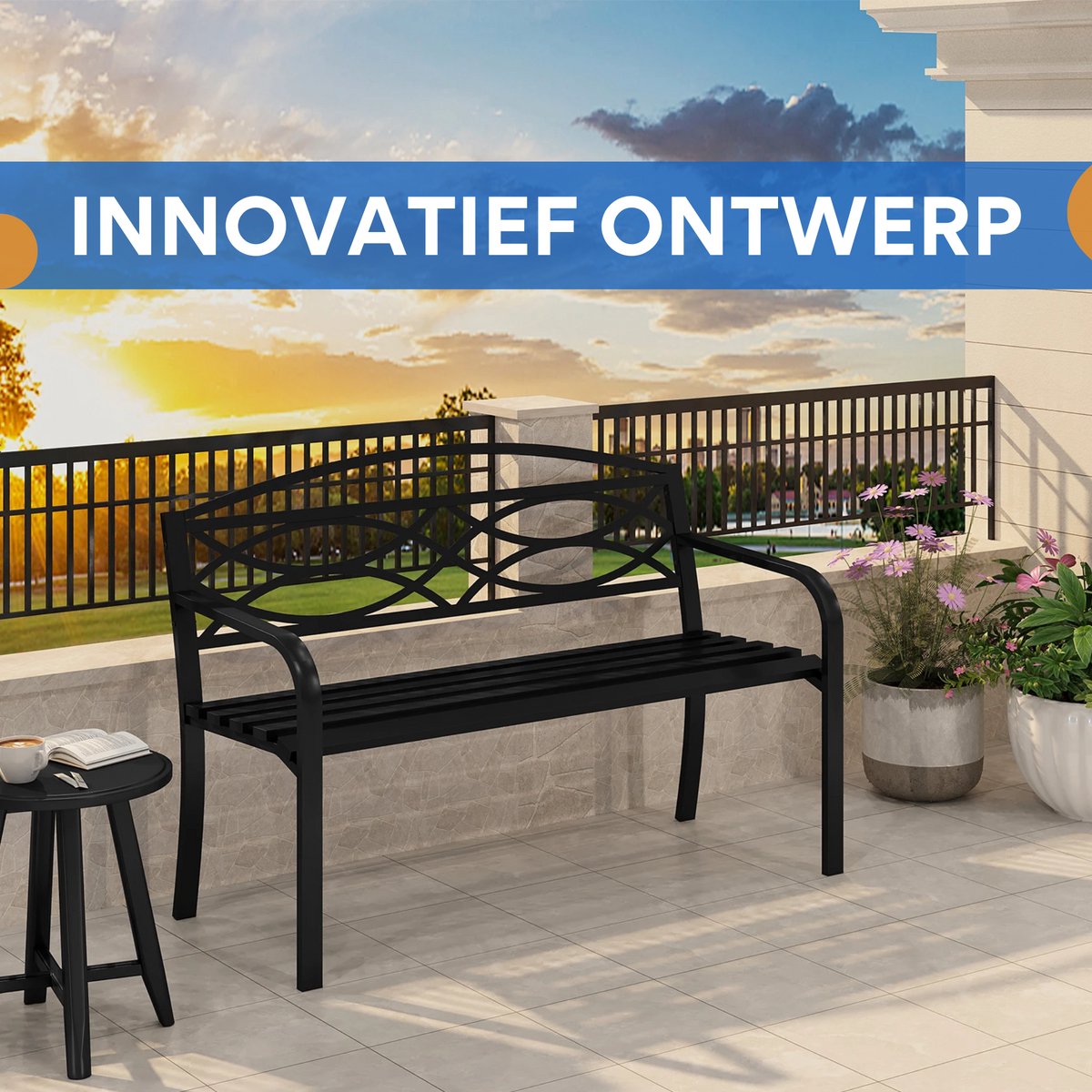 Tuinbank 3-zits - Voor terras - Weerbestendig - Met armleuningen en rugleuning