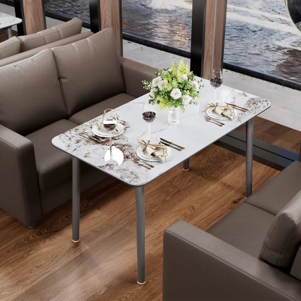 Eettafel Mandino - 4 tot 6 personen - Marmer look - 140cm - Marmer look - Rechthoekig