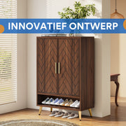Schoenenkast Nero met deuren - Bruin - Schoenenrek - 110cm - 6 laags - Houten opbergkast