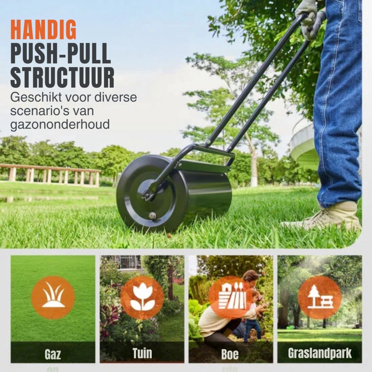 Gazonroller - Grasroller Handmatig - 70x32x113 cm - 46L - Voor Grasverzorging