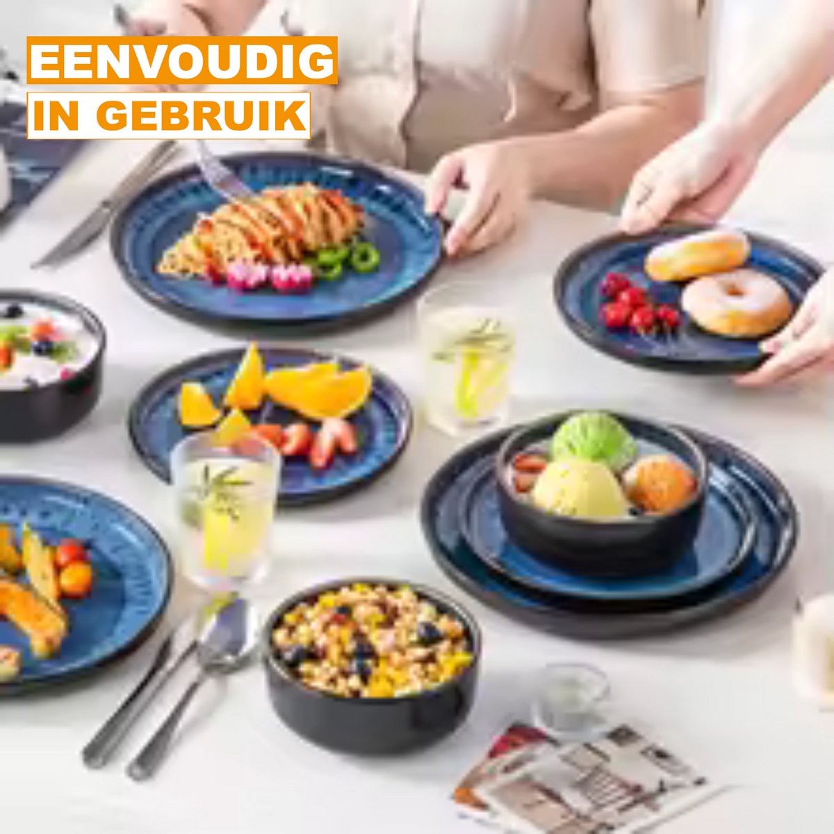 Noble Ontbijtborden – 4 persoons – 16 delig – Blauw Keramisch – Eetborden – Kleine Borden