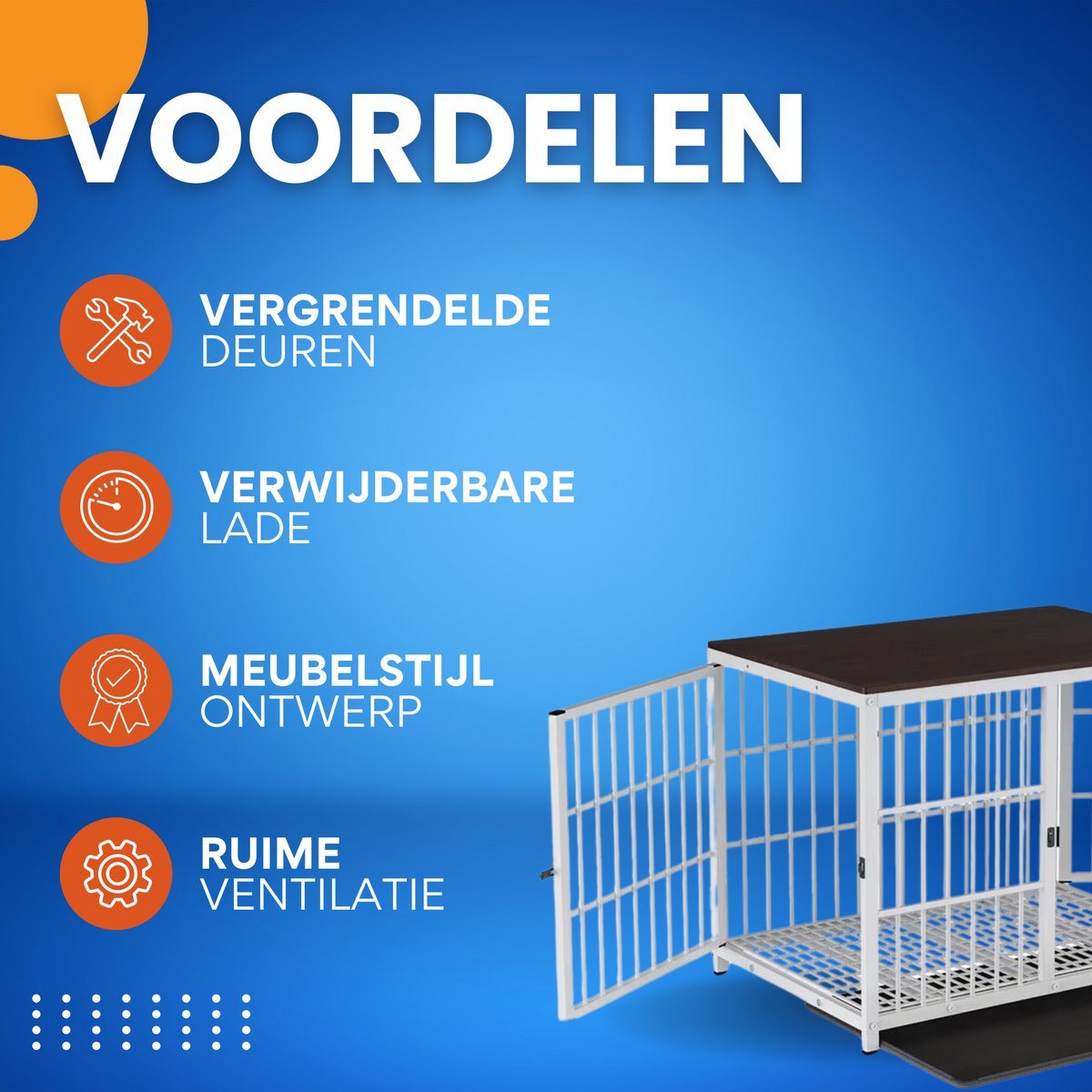 Zware Hondenkennel - Voor Huisdieren - Metalen Hondenkrat met Houten Meubelstijl - Hondenbench - Wit - 78cm