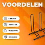 Fietsenstandaard - Fietsenrek - Voor Fietsopslag en Parkeren van 2 Fietsen - Vergrendelbaar & Omkeerbaar Ontwerp - Zwart Metaal