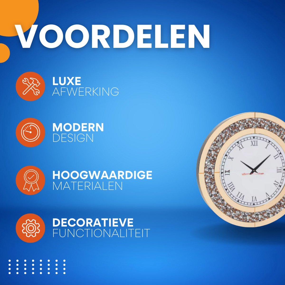 Spiegel klok Fioren - Elegante Spiegel klok - Goud - Ronde wandspiegel - 60 - Zonder verlichting - Woonkamer