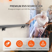 Trapleuning 152cm - Anti slip - Balustrade - Binnen en buiten - Houders - Leuningen voor Trappen - Staal - Met trapleuninghouders - 200KG