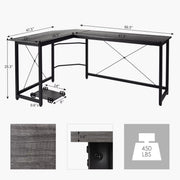 L-vormig Hoekbureau - Voor Thuiswerken, Gaming & Kantoor - Ruim Computerwerkstation met PC & Laptopruimte - 167 cm - Donkergrijs