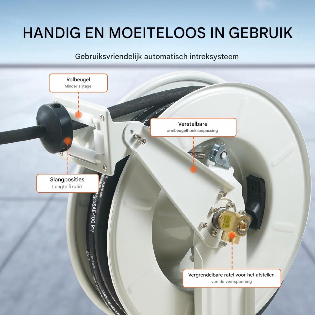 Brandstofslanghaspel deluxe - Slanghaspel - Chroom - Proffesioneel - Brandweerslang - 1.5M