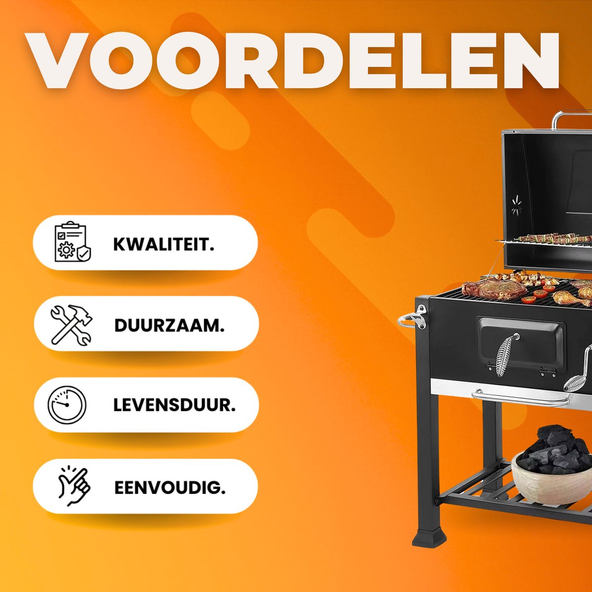 Houtskool grill op wieltjes - Voor 5 tot 10 personen - Houtskoolbarbecues - Briketten - Met deksel - Thuis of camping