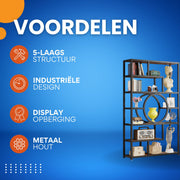 Boekenkast Adonis - Bruin - Boekenrek - 5 lagen - Woonkamer, slaapkamer en kinderkamer - Hout - 95x30x175cm