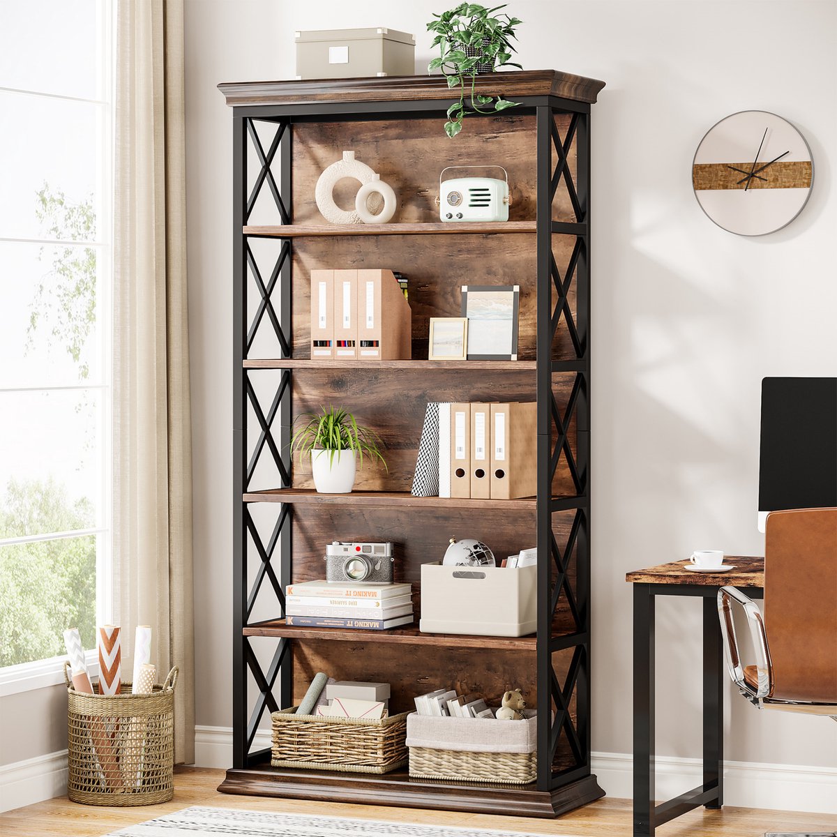 Boekenkast Vexa - Bruin - 6 Lagen - Boekenrek Opbergrek - Voor Woonkamer, Kantoor of Slaapkamer