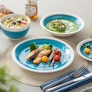 Montario Serviesset - 16 delig - 4 persoons - Blauw/Witte rand - Dinerborden - Bordenset - Diepe borden - Ontbijtborden - Servies - Keukenservies