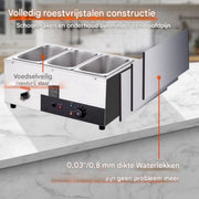 Buffetverwarmer - Chafing dish 3 x 8,8 liter - warmhoudschalen - Elektrisch voedselverwarmer - RVS - 1500W - Buffetbakken - Incl. Deksels & Aftapkraan - Horeca