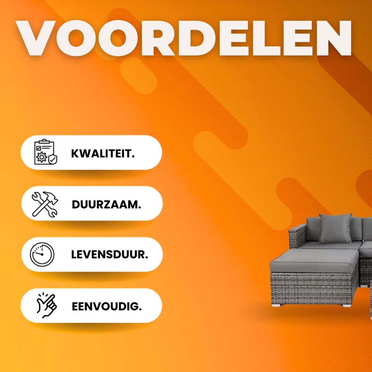 Polyrotan Lounge Tuinset voor 4 Personen - 5-delige Tuinmeubelen Set met Hoekbank en Salontafel - Incl. Kussens voor Patio & Tuin - Donkergrijs