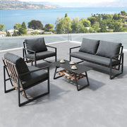 4-delig Tuin Loungeset - Tuinmeubelset - Voor Buitenruimte - Comfortabele Sofa met Tafel & Kussens - Zwart met Afneembare Hoezen
