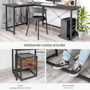 L-vormig Hoekbureau - Voor Thuiswerken, Gaming & Kantoor - Ruim Computerwerkstation met PC & Laptopruimte - 167 cm - Donkergrijs